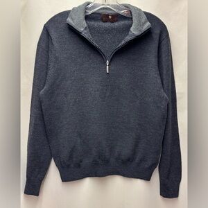 Toscano Gray Marino 100 % Merino Wool Quarter Zip Sweater Size Medium